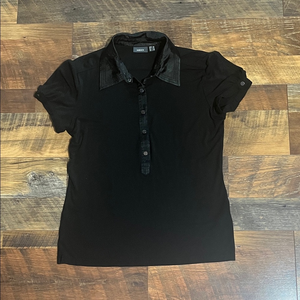 MEXX Black Short Sleeve Polo with Satin Collar (M)